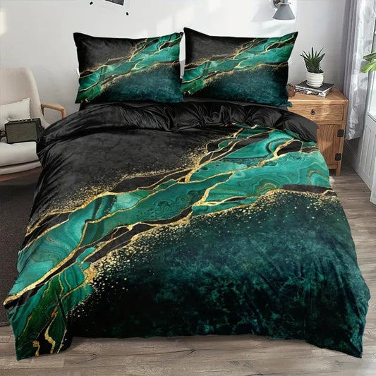 Duvet Cover Queen Set | Luxurious Golden Marble Microfiber | Soft & Stylish | Bedroom Decor 0