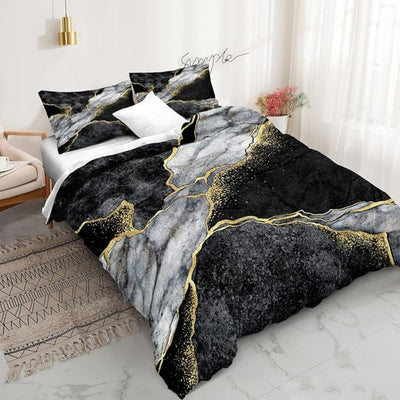 Duvet Cover Queen Set | Luxurious Golden Marble Microfiber | Soft & Stylish | Bedroom Decor 1