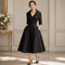 Emily | Women's Dress Elegant Midi Black Cotton with Pockets Adult