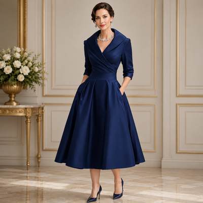 Emily | Women's Dress Elegant Midi Black Cotton with Pockets Adult 1