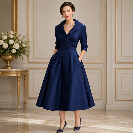 Emily | Women's Dress Elegant Midi Black Cotton with Pockets Adult 1