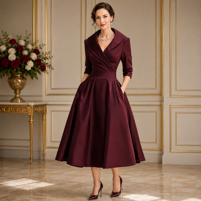Emily | Women's Dress Elegant Midi Black Cotton with Pockets Adult 2