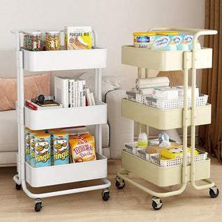 End Table | Carbon Steel | 3-Tier Storage | Rolling Cart | Living Room