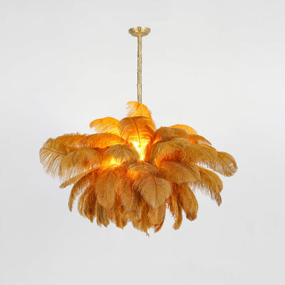 FeatherLuxe | Elegant Ostrich Feather Chandelier Light with Brass Finish 0
