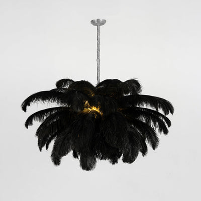 FeatherLuxe | Elegant Ostrich Feather Chandelier Light with Brass Finish 12