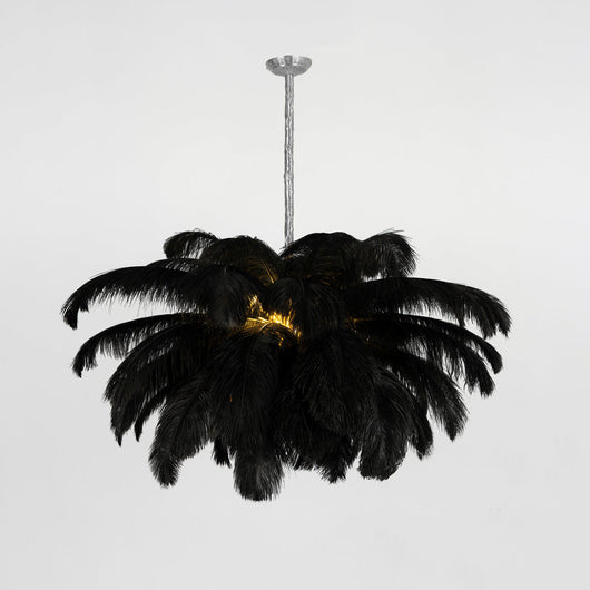 FeatherLuxe | Elegant Ostrich Feather Chandelier Light with Brass Finish 12