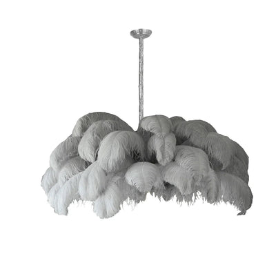 FeatherLuxe | Elegant Ostrich Feather Chandelier Light with Brass Finish 13