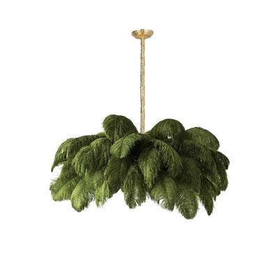 FeatherLuxe | Elegant Ostrich Feather Chandelier Light with Brass Finish 14