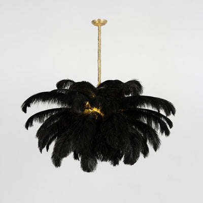 FeatherLuxe | Elegant Ostrich Feather Chandelier Light with Brass Finish 15