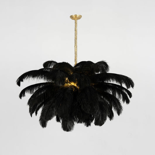 FeatherLuxe | Elegant Ostrich Feather Chandelier Light with Brass Finish 15
