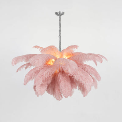 FeatherLuxe | Elegant Ostrich Feather Chandelier Light with Brass Finish 16