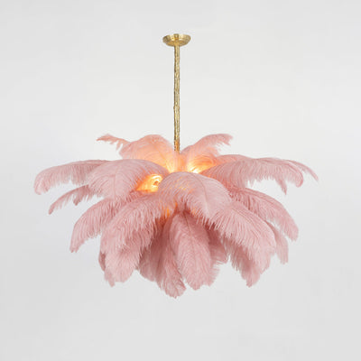 FeatherLuxe | Elegant Ostrich Feather Chandelier Light with Brass Finish 19