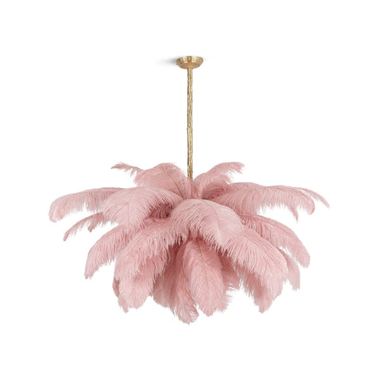 FeatherLuxe | Elegant Ostrich Feather Chandelier Light with Brass Finish 1