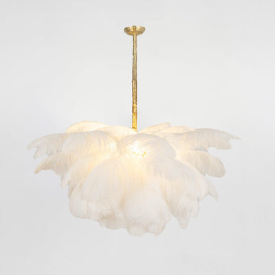 FeatherLuxe | Elegant Ostrich Feather Chandelier Light with Brass Finish 21