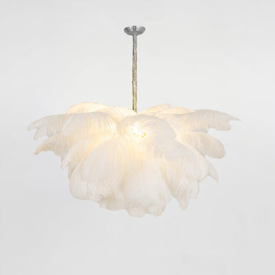 FeatherLuxe | Elegant Ostrich Feather Chandelier Light with Brass Finish 26
