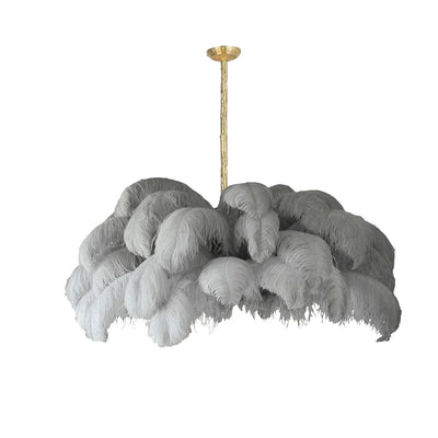 FeatherLuxe | Elegant Ostrich Feather Chandelier Light with Brass Finish 27