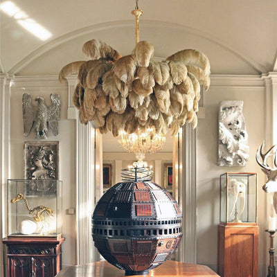 FeatherLuxe | Elegant Ostrich Feather Chandelier Light with Brass Finish 2