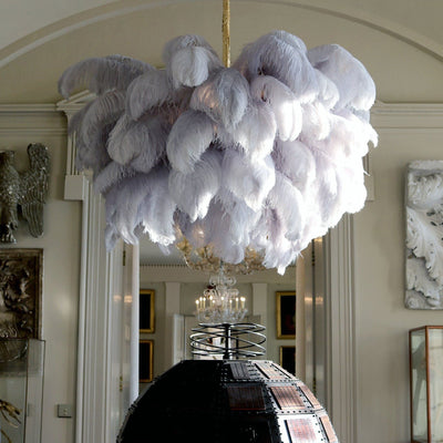 FeatherLuxe | Elegant Ostrich Feather Chandelier Light with Brass Finish 3