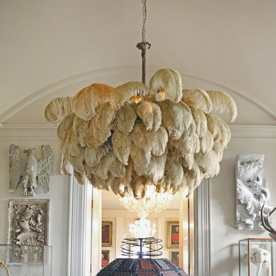 FeatherLuxe | Elegant Ostrich Feather Chandelier Light with Brass Finish 5