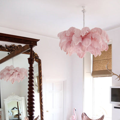 FeatherLuxe | Elegant Ostrich Feather Chandelier Light with Brass Finish 6