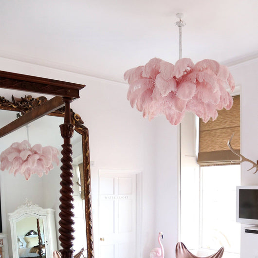 FeatherLuxe | Elegant Ostrich Feather Chandelier Light with Brass Finish 6