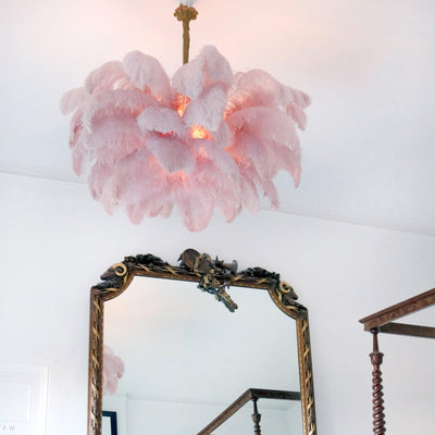 FeatherLuxe | Elegant Ostrich Feather Chandelier Light with Brass Finish 7