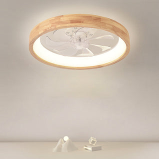 Flush Mount Ceiling Fan Light | Solid Wood & Iron, LED Design | Elegant Lighting for Bedroom & Living Room