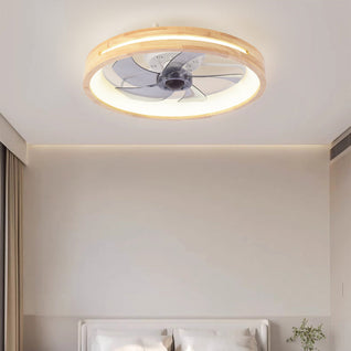 Flush Mount Ceiling Fan Light | Solid Wood & Iron, LED Design | Elegant Lighting for Bedroom & Living Room