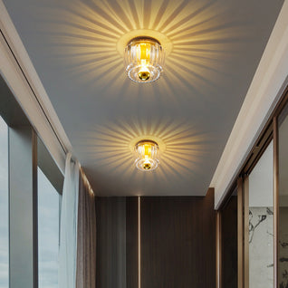 Flush Mount Ceiling Light | Copper and Glass | Elegant Sun Shape Design | Perfect for Living Room and Bedroom