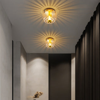 Flush Mount Ceiling Light | Copper and Glass | Elegant Sun Shape Design | Perfect for Living Room and Bedroom