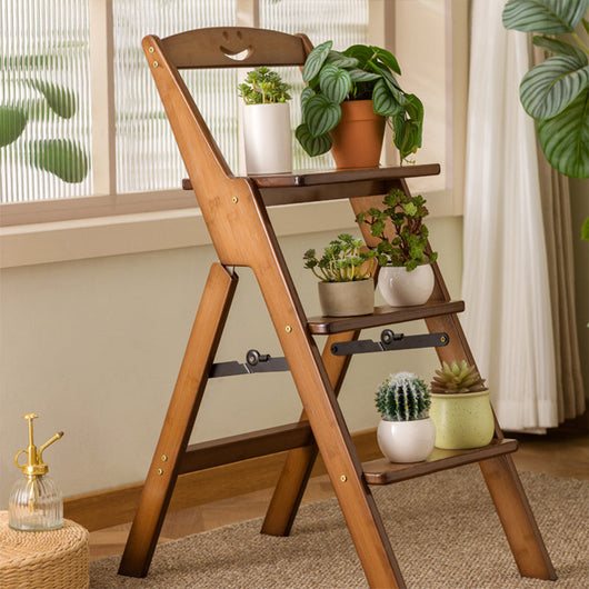 Folding Step Stool | Bamboo Minimalist Design with Backrest | Space-Saving for Dining Room 0