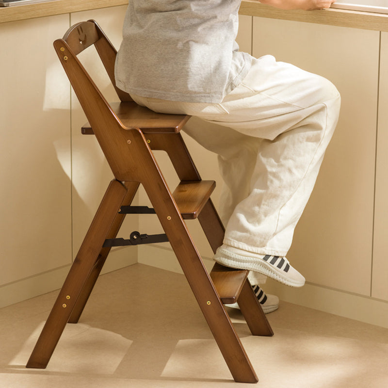 Folding Step Stool | Bamboo Minimalist Design with Backrest | Space-Saving for Dining Room 1