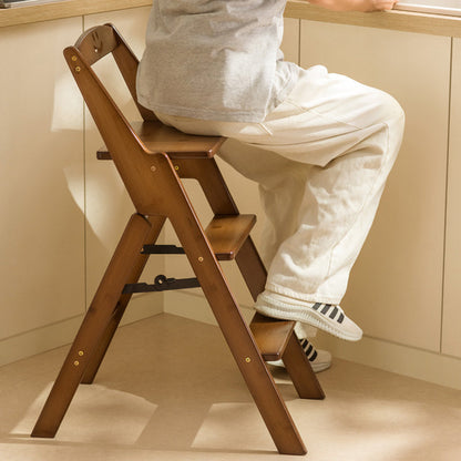 Folding Step Stool | Bamboo Minimalist Design with Backrest | Space-Saving for Dining Room 1
