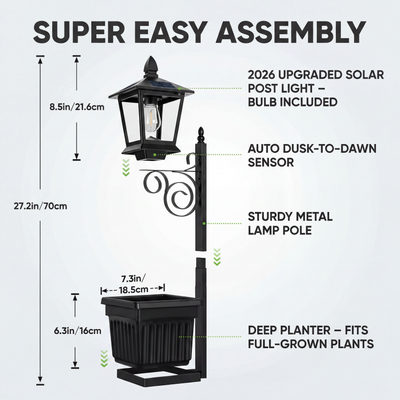 Freyza | Elegant Solar Garden Light with Automatic Dusk Feature and Planter 4
