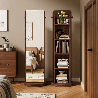 Full Length Floor Mirror with Eco-Solid Wood Frame and 5-Tier Storage Shelf | Entryway or Bedroom Use