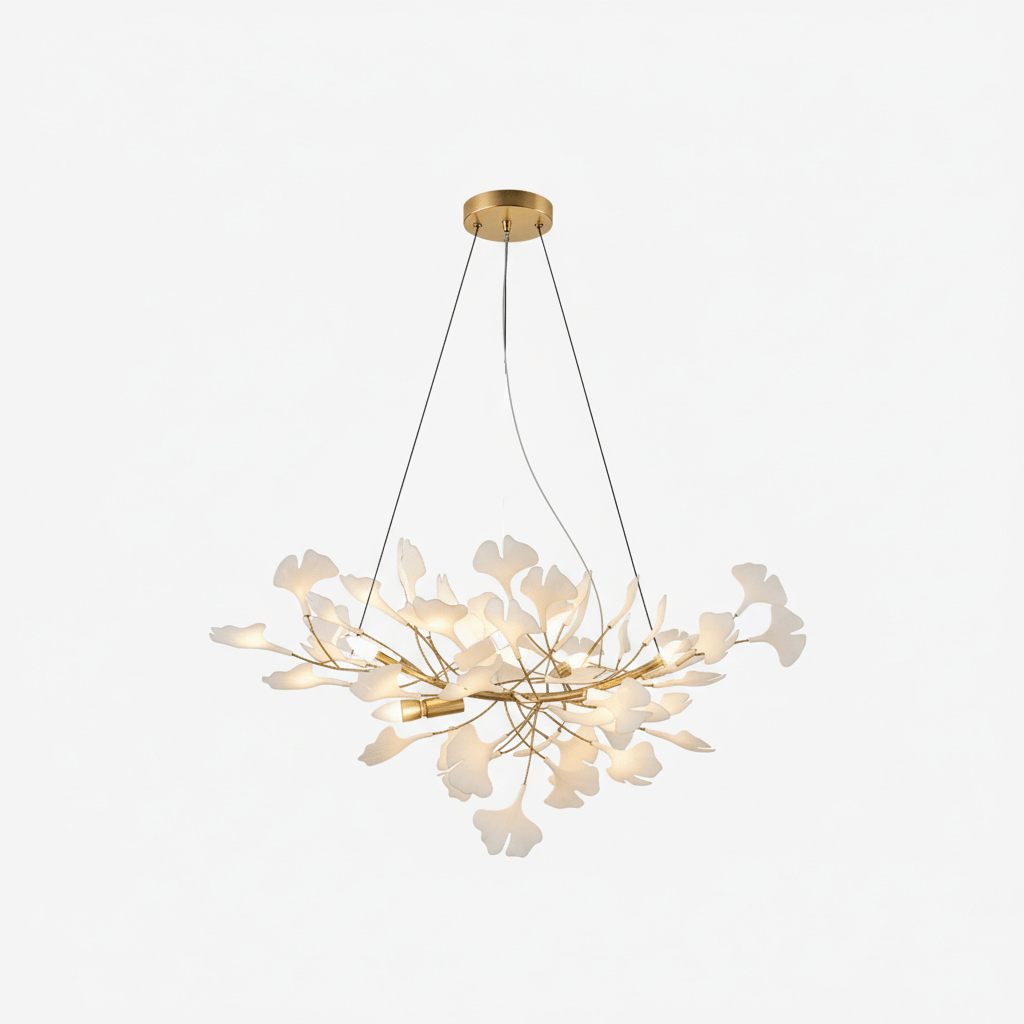 Gold Modern Chandelier Light with Ginkgo Design for Dining Room Dimmable Metal Fixture 0