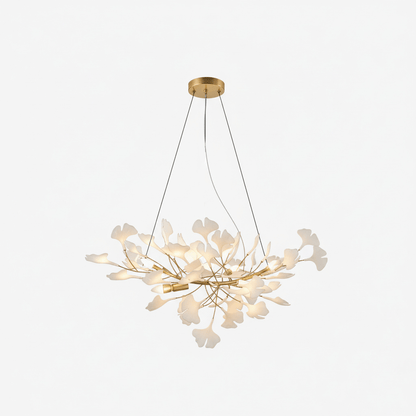 Gold Modern Chandelier Light with Ginkgo Design for Dining Room Dimmable Metal Fixture 0