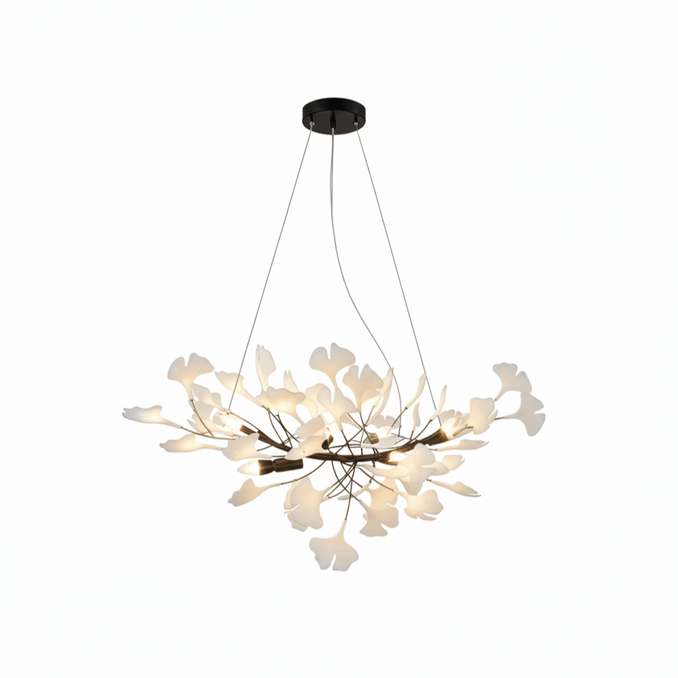 Gold Modern Chandelier Light with Ginkgo Design for Dining Room Dimmable Metal Fixture 12