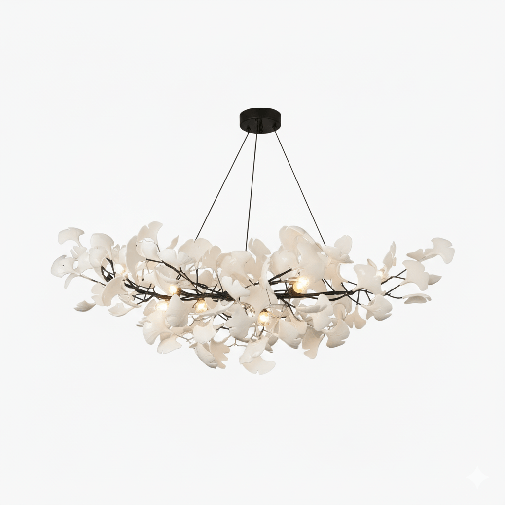 Gold Modern Chandelier Light with Ginkgo Design for Dining Room Dimmable Metal Fixture 20