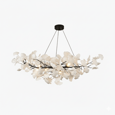 Gold Modern Chandelier Light with Ginkgo Design for Dining Room Dimmable Metal Fixture 20