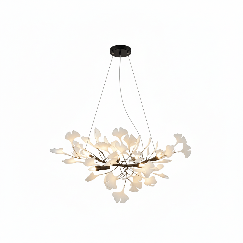 Gold Modern Chandelier Light with Ginkgo Design for Dining Room Dimmable Metal Fixture 21