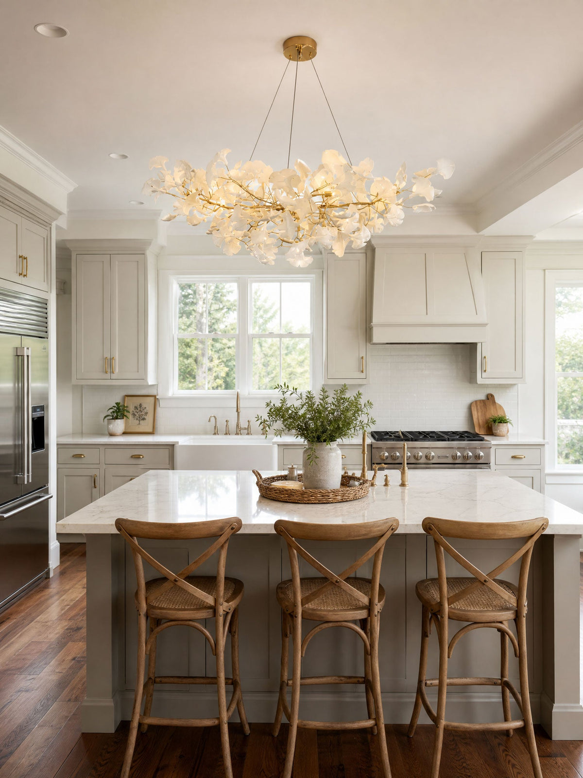 Gold Modern Chandelier Light with Ginkgo Design for Dining Room Dimmable Metal Fixture 3