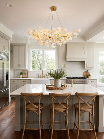 Gold Modern Chandelier Light with Ginkgo Design for Dining Room Dimmable Metal Fixture 3