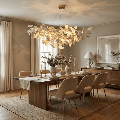 Gold Modern Chandelier Light with Ginkgo Design for Dining Room Dimmable Metal Fixture 5
