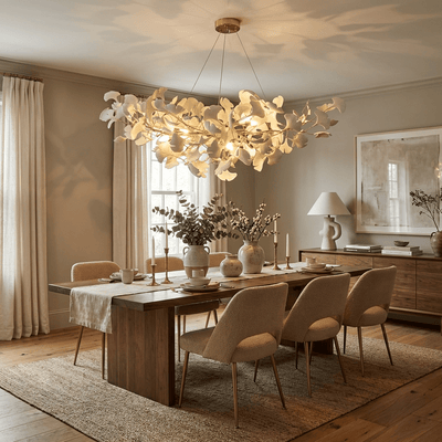 Gold Modern Chandelier Light with Ginkgo Design for Dining Room Dimmable Metal Fixture 5