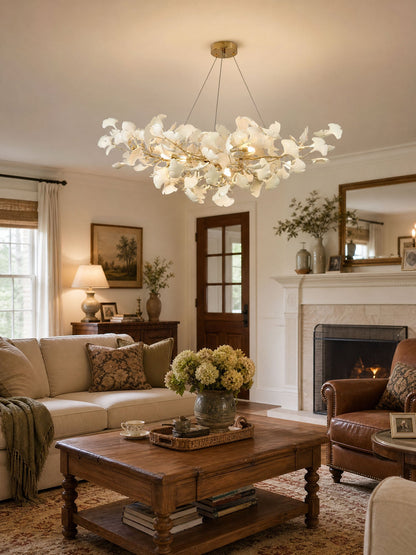 Gold Modern Chandelier Light with Ginkgo Design for Dining Room Dimmable Metal Fixture 8