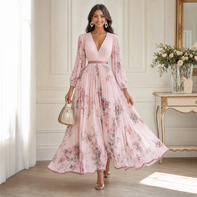 Grace | Maxi Dress Flowy Floral V-Neck Long Sleeve Black Soft Women Adult Summer 3