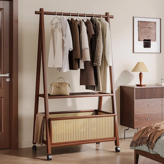 Hall Tree Coat Rack with Bamboo Wood and Rattan Basket | Stylish Entryway Storage Solution 0