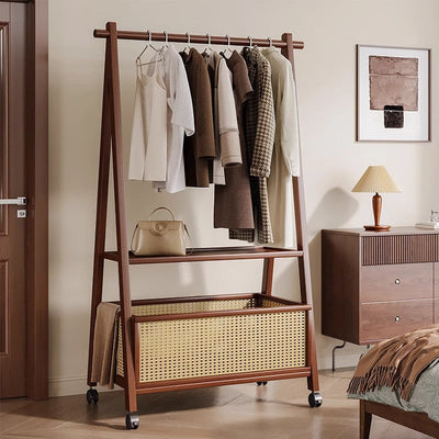 Hall Tree Coat Rack with Bamboo Wood and Rattan Basket | Stylish Entryway Storage Solution 0