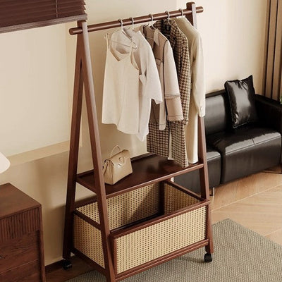 Hall Tree Coat Rack with Bamboo Wood and Rattan Basket | Stylish Entryway Storage Solution 1